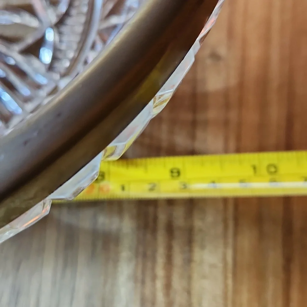 9"  Thumbprint Starburst  Heavy Clear Crystal Bowl with Silver Plated Rim - Picture 5 of 6